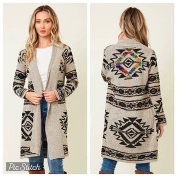 Northern Angel Colorful Aztec Long Line Tight Knit Cardigan OSFM - Picture 1 of 6